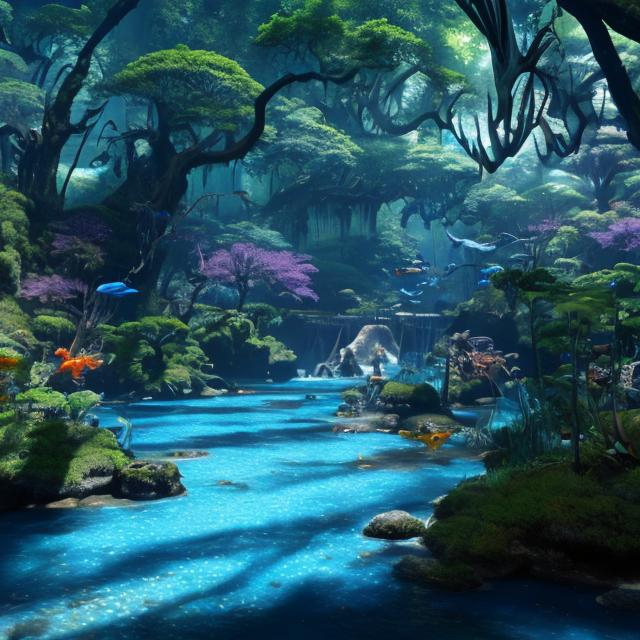 Prompt: scenery from avatar way of water. high resolution. realistic. 8k. fishes in water