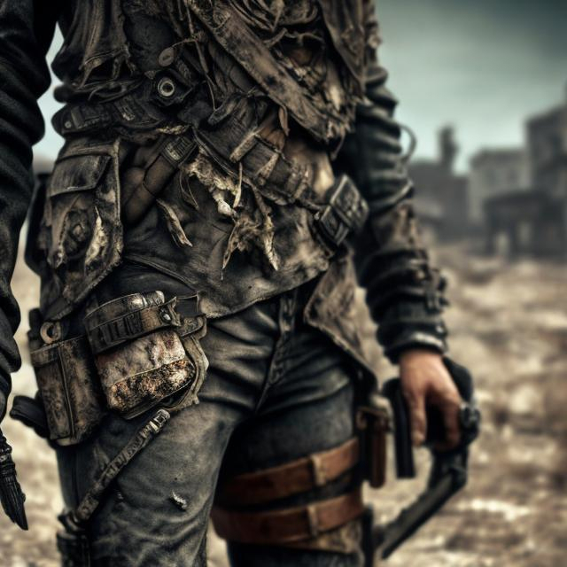 Prompt: post apocalyptic clothing. 4k. photo realistic. focuses on the intricate details in the item of clothing. 
