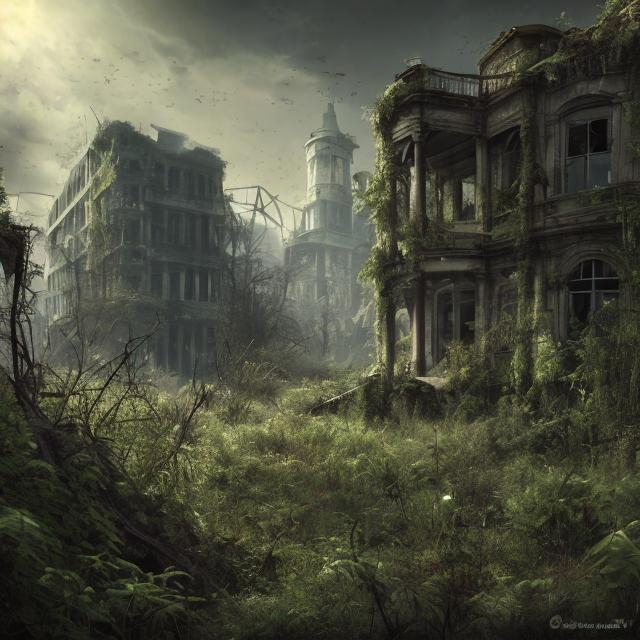 Prompt: an overgrown abandoned city. high resolution