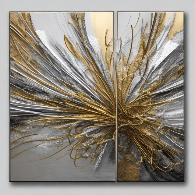 Prompt: Decorative abstract art with silver 
and gold and white