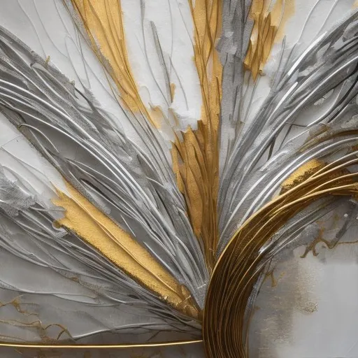 Prompt: Decorative abstract art with silver 
and gold and white