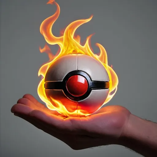 Prompt: flaming pokeball in hand