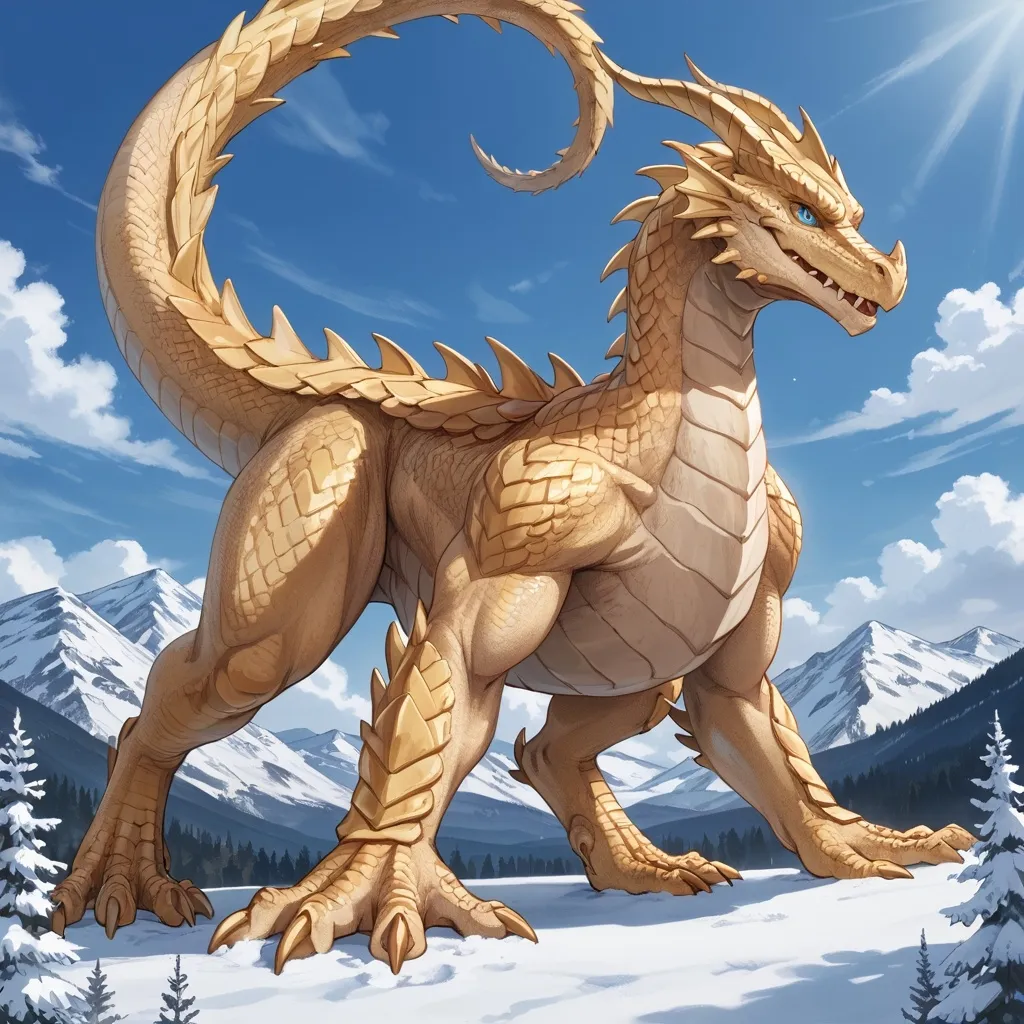 Prompt: A majestic, colossal dragon perched on a snowy peak of the Himalayan mountains, its scales shimmering in shades of emerald and gold. The dragon is curiously munching on a giant corndog, its sharp claws delicately holding the snack. Below, the breathtaking landscape features rugged, snow-covered slopes and distant peaks, with wisps of clouds drifting through the crisp blue sky. The scene captures a whimsical blend of fantasy and nature, evoking a sense of wonder and adventure.