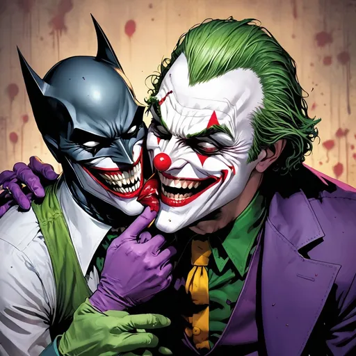 Prompt: Joker kill the batman and laughing badly 