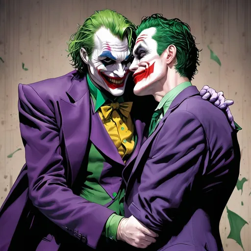 Prompt: Joker kills Batman and then dances and laughs.