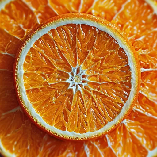 Prompt: A stunning, high-definition close-up of an orange slice, meticulously captured in 4K resolution. The orange's vibrant hue is accentuated by the intricate,  clockwork mechanisms 