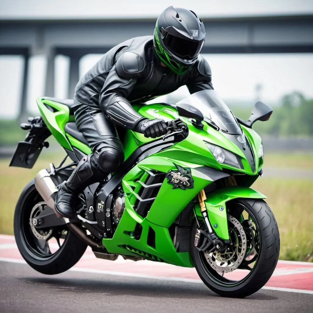 Prompt: samurai on ninja zx10r super bike 