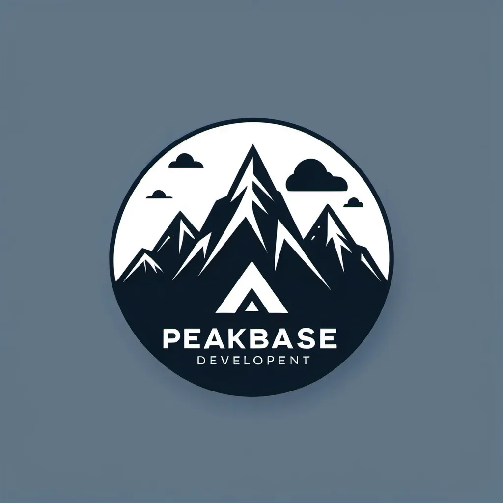 Prompt: A company logo for PeakBase Development that includes mountains and a database logo