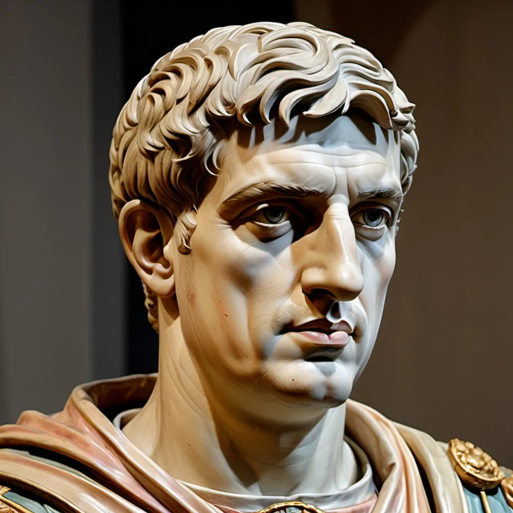 Prompt: Emperor Constantine of Rome, portrayed in full color, based on sculptures of him