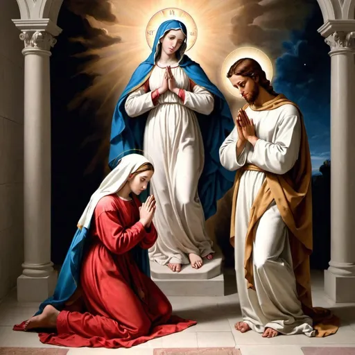 Prompt: Gabriel, the messenger od God, appearing infront of the Virgin Mary while she is praying.