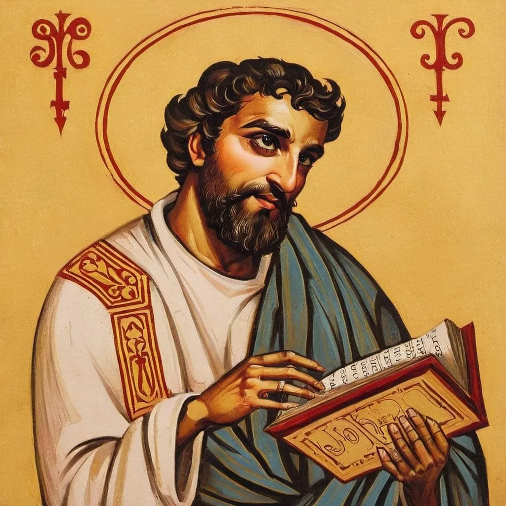 Prompt: St. Matthew portayed in the style of orthodox iconography 