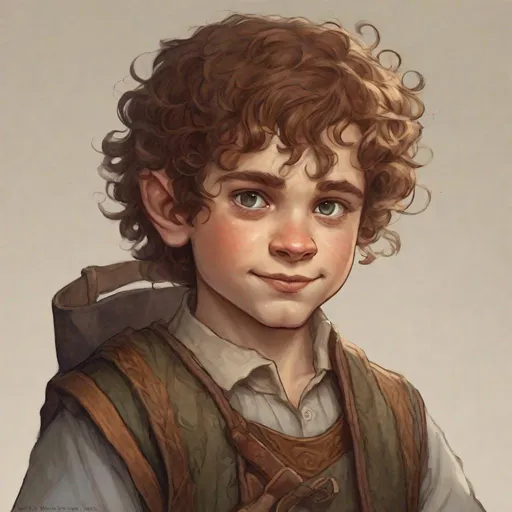 Prompt: Youthful Halfling with ruddy cheeks and curly brown hair.