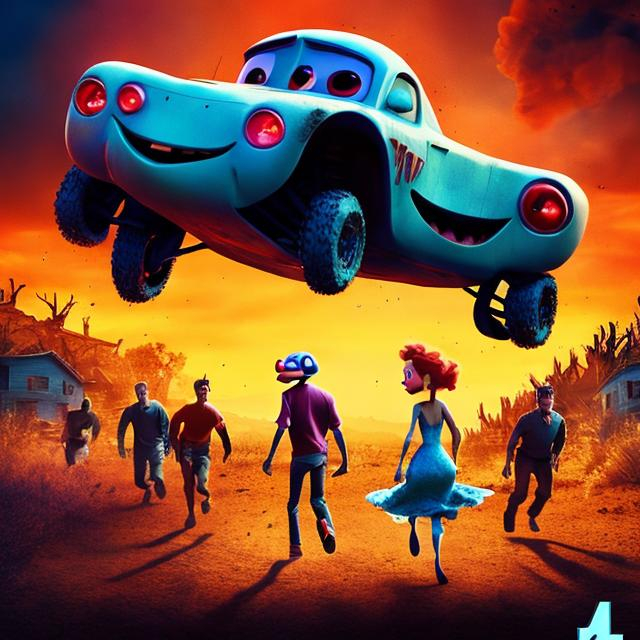 Prompt: Pixar style apocalypse movie poster.  Horror. The movie takes place on the set of The Bachelor. There are attractive young HUMAN men and women running around in the background.