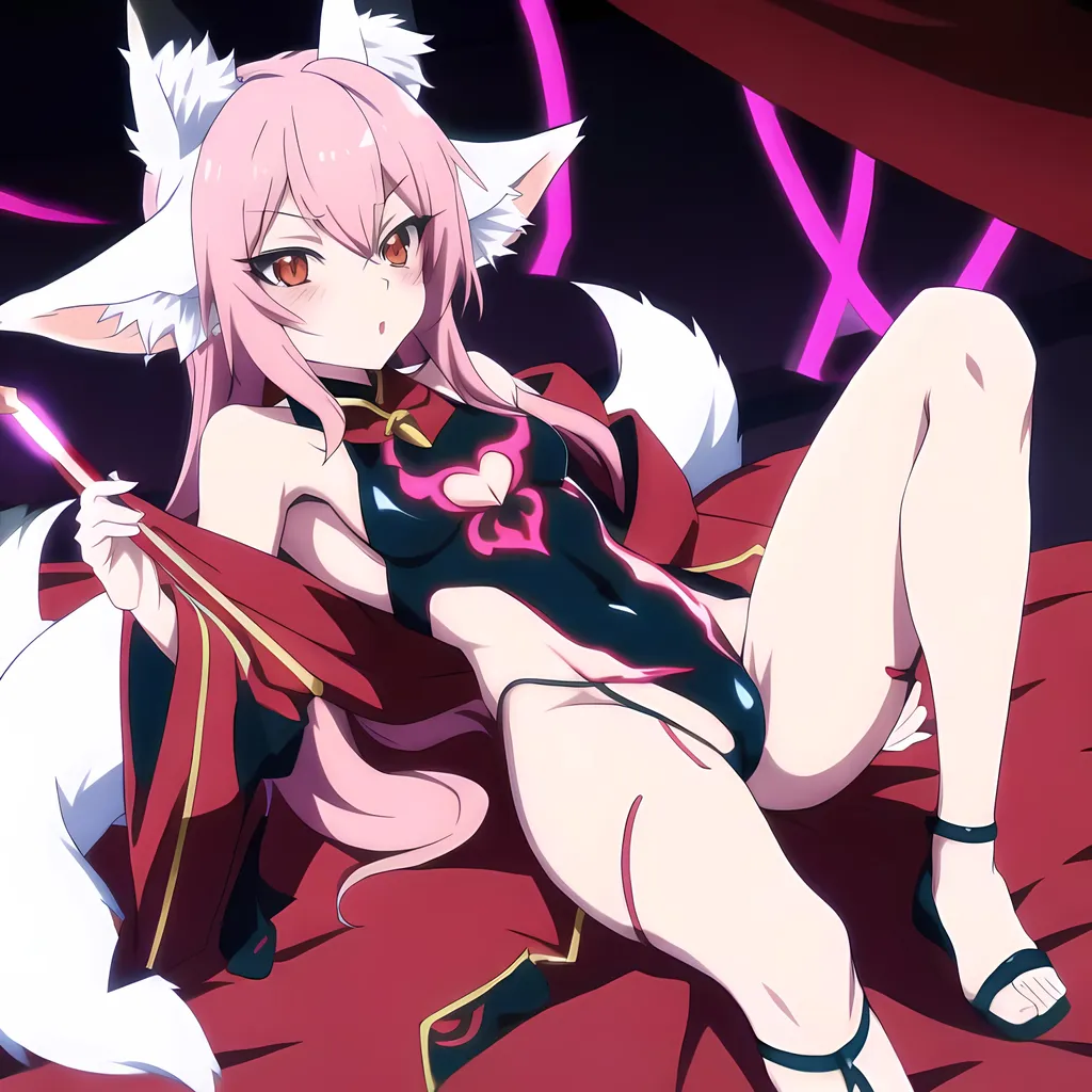 cute anime fox demon femboy with horns