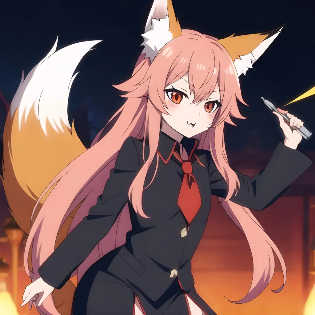 cute anime fox demon femboy with horns