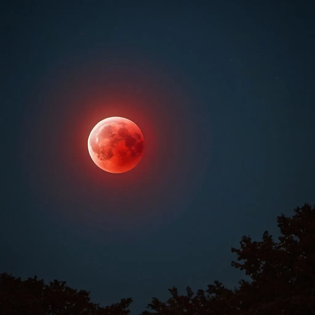 Prompt: night sky with a red super moon