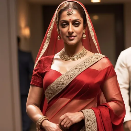 Prompt: Reimagine a Salman Khan dressed in a woman's bridal red saree, Full body 