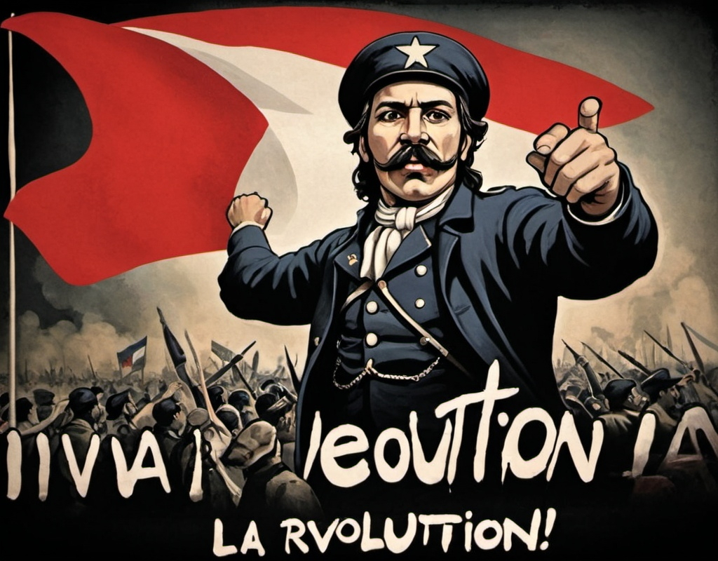 Prompt: "Viva la Revolution!" is a powerful phrase that has been used throughout history to rally people in support of a cause. It evokes images of overthrowing a repressive regime and establishing a new social order.