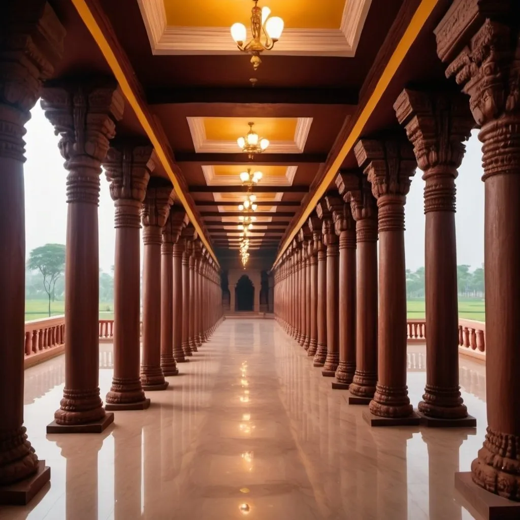 Prompt: a picture with many pillars similar to the meenakshi thousand pillar hall with good lighting in landscape mode  with the 4k quality 