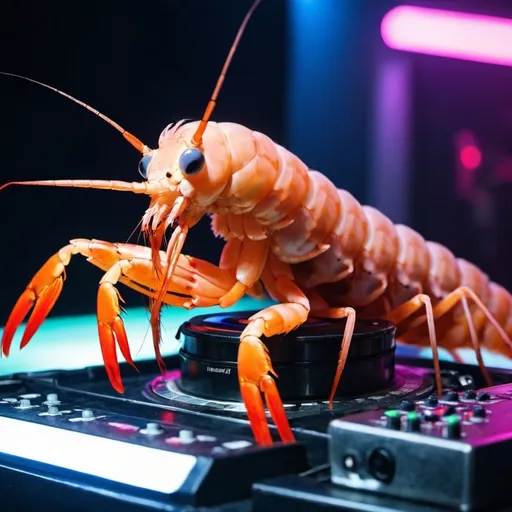 Prompt: edm club but instead of a dj it’s a shrimp at a dj booth