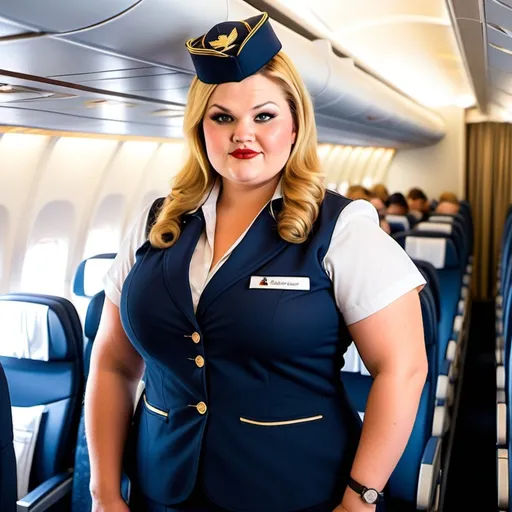 Prompt: A chubby flight attendant with an attitude.