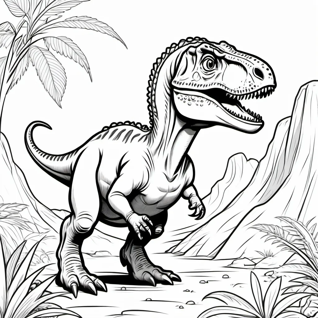 Prompt: baby allosaurus dinosaur coloring page
