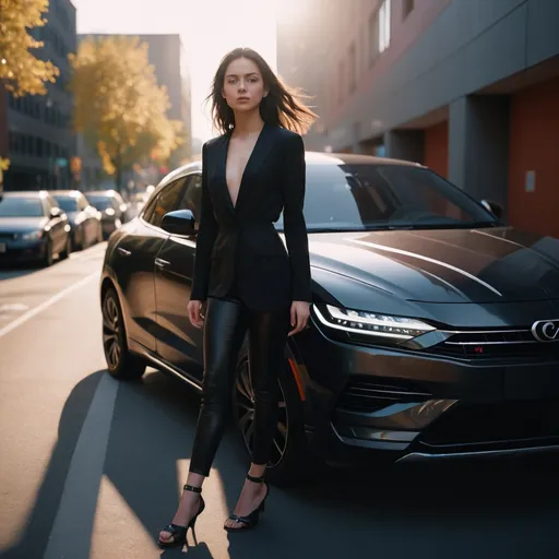 Prompt: <mymodel> An editorial photo of a woman stepping out of a sleek black car. All you can see of her is one foot stepping onto the pavement. Canon EOS R5, 35mm lens, on Kodak Portra 400, realistic and detailed head and shoulders portrait, 8k resolution concept art portrait  dynamic lighting hyperdetailed intricately detailed  trending on Artstation triadic colors Unreal Engine 5 volumetric lighting