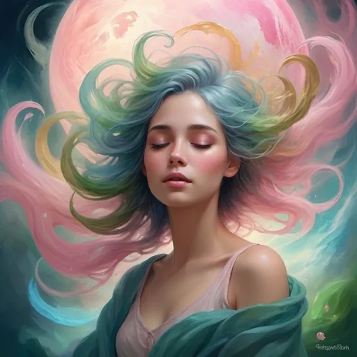 Prompt: Enchanting ethereal wisps of color, magical songs of light, whimsical phantoms, swirling clouds and mist, hues of pink, blue, green, gold, globe representing Earth, oil and acrylic on canvas, digital art, fantasy storybook cover, fairytale vibes, evocative of melancholy, blend of sadness, happiness, pain, grief, joy of life, detailed and vibrant, ethereal lighting, fantasy artist inspiration, ArtStation.