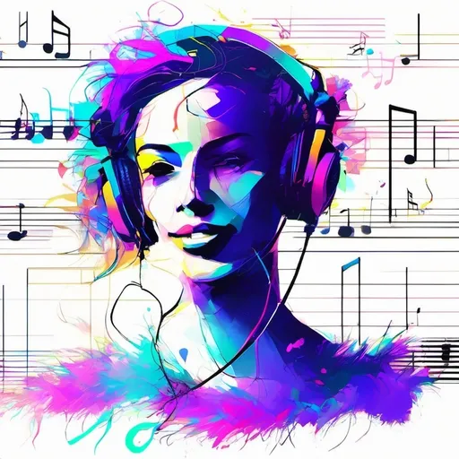 Prompt: Add musical notes and headphones to this image 
