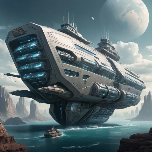 Prompt: an enormous fantasy futuristic sci-fi land-faring ship meant to keep, protect, and transport everyone in America