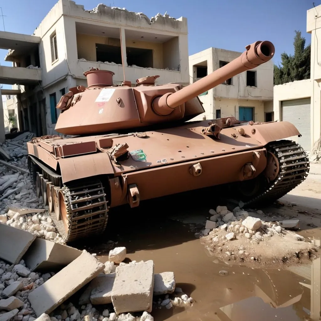 Prompt: Destroyed tank in Gaza villages