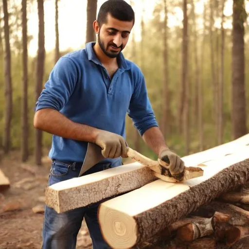 Prompt: arab guy cutting wood
