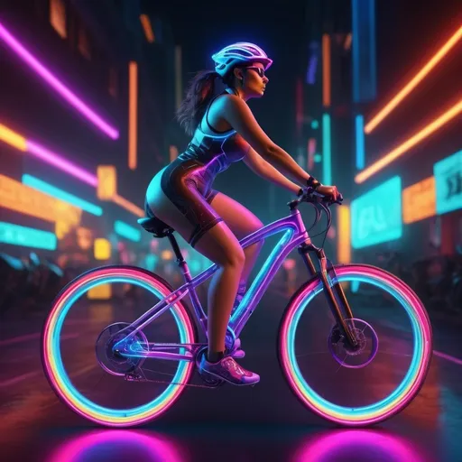 Prompt: girl, curvy, electric neon colorful cyclist electric fast luminescent girl 3d rendering in an ultra-realistic intricately detailed rendering