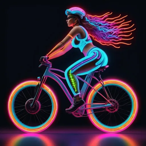 Prompt: girl, curvy, electric neon colorful cyclist electric fast luminescent girl 3d rendering in an ultra-realistic intricately detailed rendering