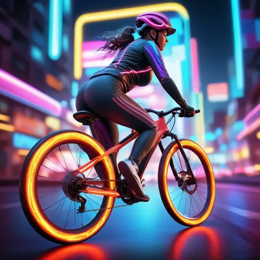 Prompt: girl, curvy, electric neon colorful cyclist electric fast luminescent girl 3d rendering in an ultra-realistic intricately detailed rendering