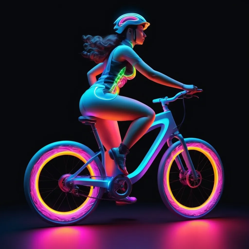 Prompt: girl, curvy, electric neon colorful cyclist electric fast luminescent girl 3d rendering in an ultra-realistic intricately detailed rendering