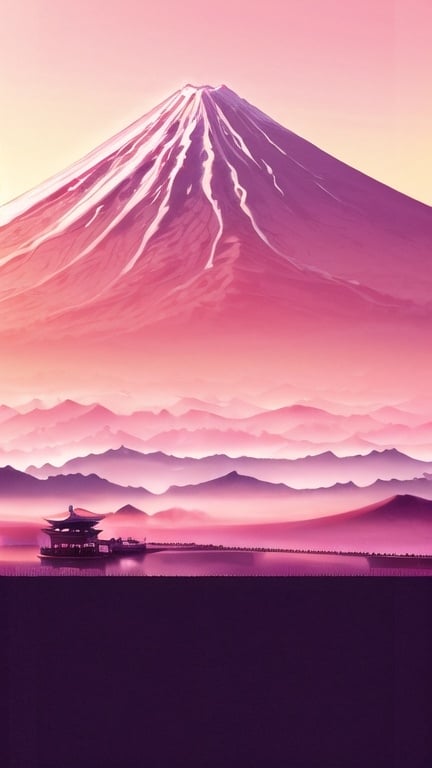 Prompt: Japan Mount Fuji Landscape Pink 8k resolution concept  illustration digital illustration Professional photography, bokeh, natural lighting, canon lens, shot on dslr 64 megapixels sharp focus"