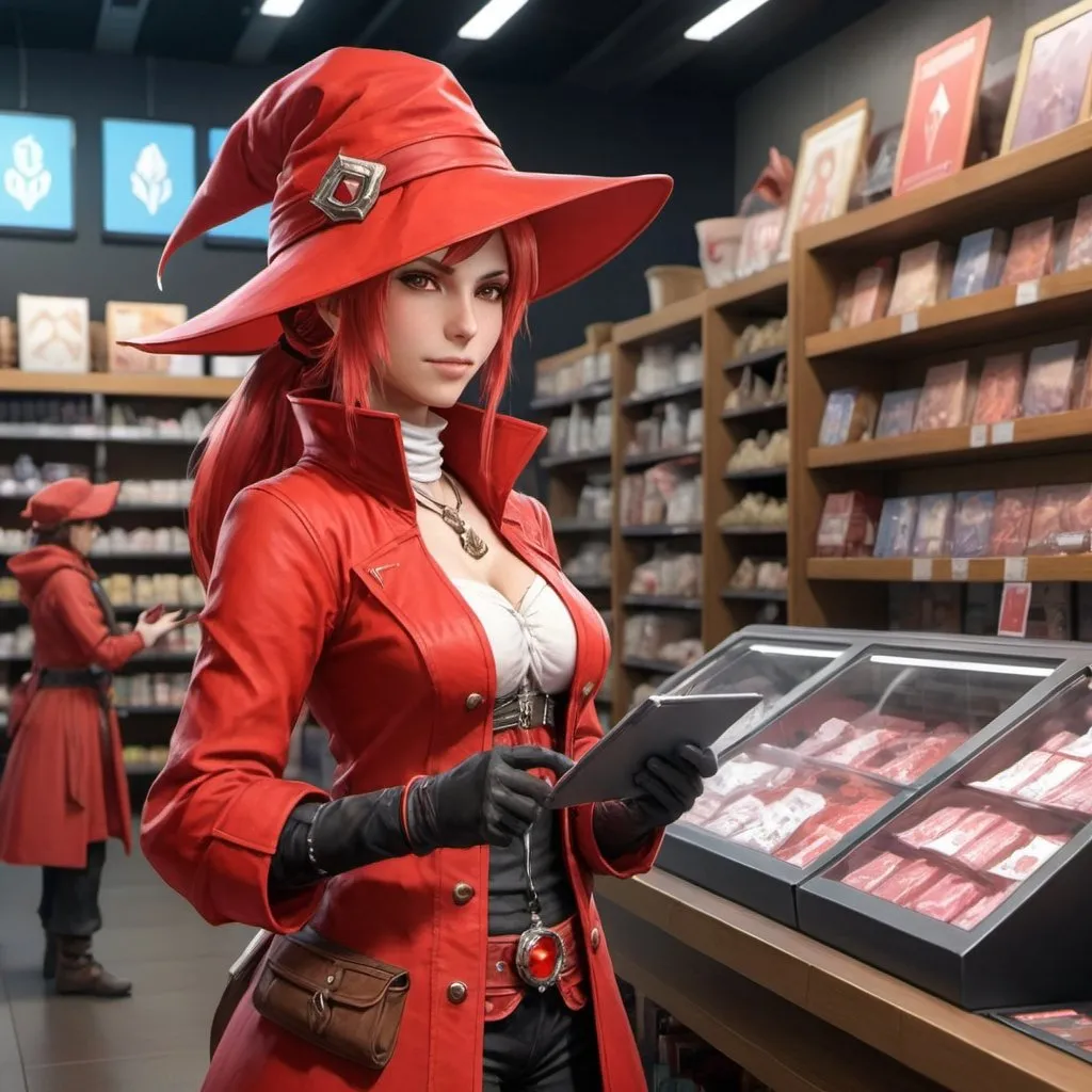 The female red mage from Final Fantasy making a purc...