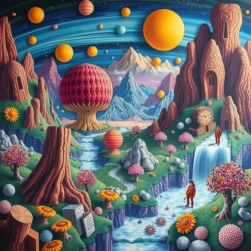 Prompt: Surreal Psychedelic Decalcomania, fantasy landscape