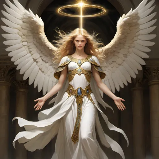 Prompt: Serra Angel magic creature