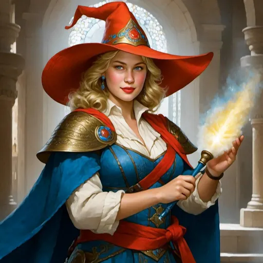 Prompt: <mymodel> A classic D&D magic-user with conical hat, wand, and robes