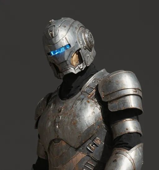 Prompt: A futuristic armored warrior with an open faced helm, similar to Iron Man