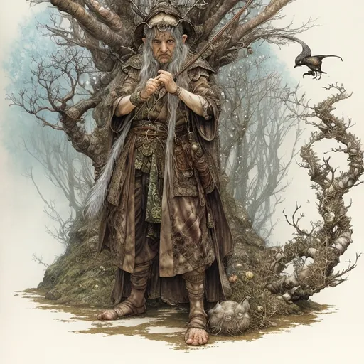 Prompt: Radagast the Brown in an illustration by Yoshitaka Amano, fantasy art, a detailed painting, The Art of Yoshitaka Amano