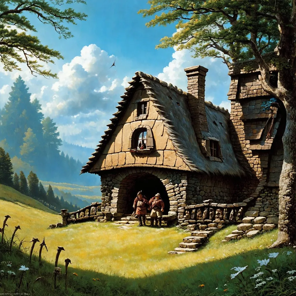 Prompt: a realistic painting by Ted Nasmith of the house of Beorn as described in the novel the Hobbit