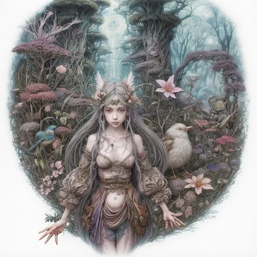 Prompt: Radagast the Brown in an illustration by Yoshitaka Amano, Daniel Merriam, fantasy art, yukito kishiro, a detailed painting, The Art of Yoshitaka Amano