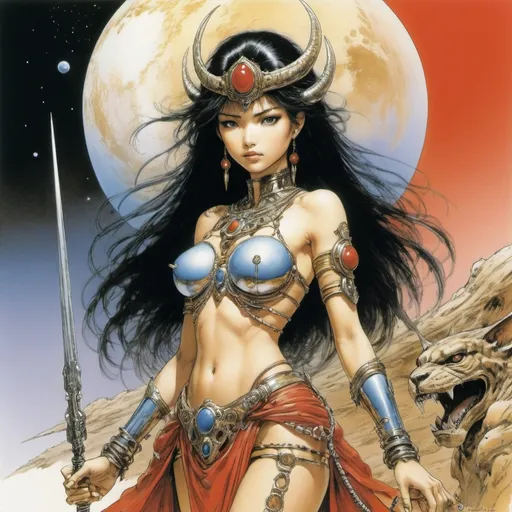 Prompt: Yoshitaka Amano artwork Deja Thoris, Princess of Mars