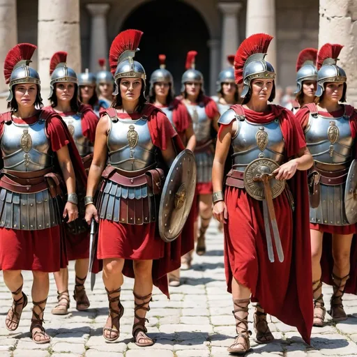 Prompt: all female roman centurions 