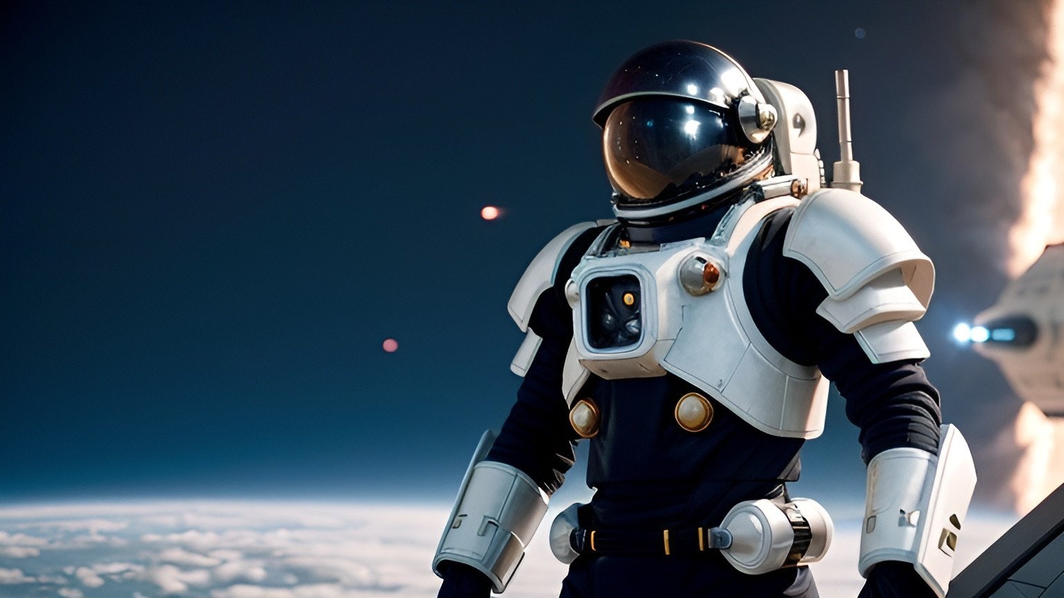 Prompt: space armor with jetpack, retrofuturism, photo, film