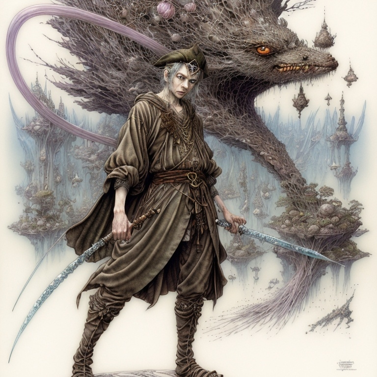 Prompt: Radagast the Brown in an illustration by Yoshitaka Amano, Daniel Merriam, fantasy art, yukito kishiro, a detailed painting, The Art of Yoshitaka Amano