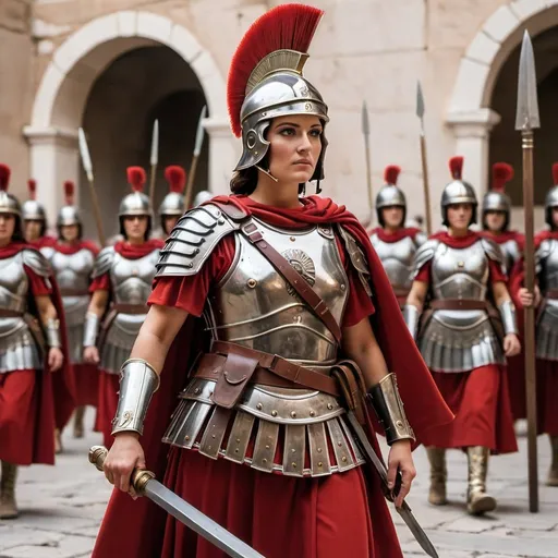 Prompt: all female Roman Praetorian Guard